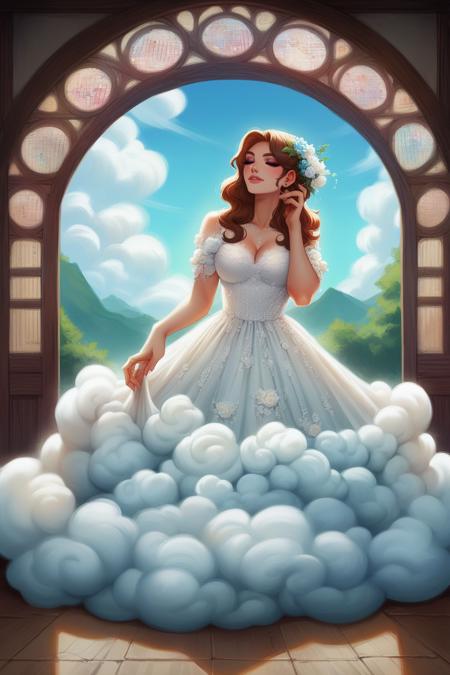 edgCloud, a woman wearing a dress made of clouds ,wearing edgCloud