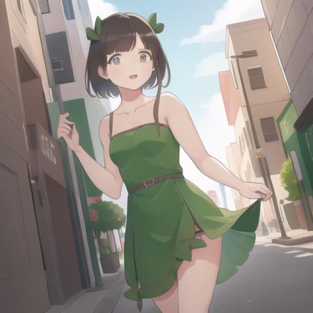 <lora:happa-06:1>, h4pp4, 1girl, short hair, green loincloth, street