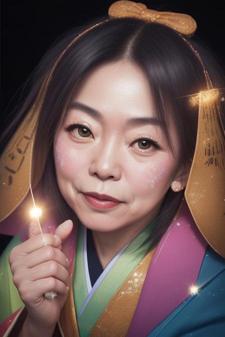 funny odzi-san, kadomatsu at background, glitter, brightness, diamond painting, intricate details, quantum rendering, hyper-detailed, 50mm lens, colorful