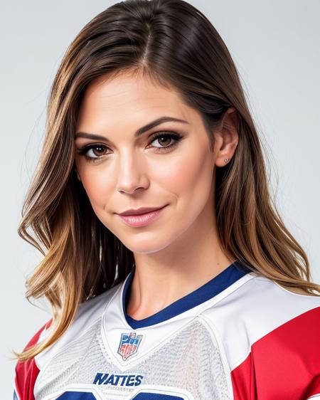 <lora:katnolanv2:0.7>, raw photo, close up, professional headshot, katnolanv2 wearing a New_england_patriots football jersey, neutral background, studio lighting, sharp focus, detailed skin texture, 4k textures, even lighting, well lit, rich colors, looking at viewer, body facing camera, straight on shot, lips parted, mouth slightly open