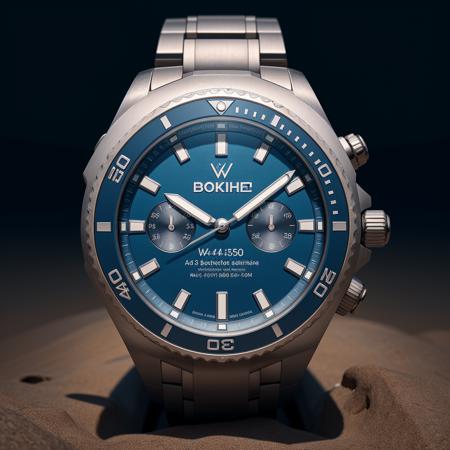 <lora:W4tch35_05A-000005:1>,an advertising photograph of a (W4tch35:1.1) as a (dive_watch:0.8),on watch stand,medium shot,tilt shift,bokhe,8k wallpaper,masterpiece,photorealistic,HDR UHD,high contrast,hyper realistic,volumetric lighting,