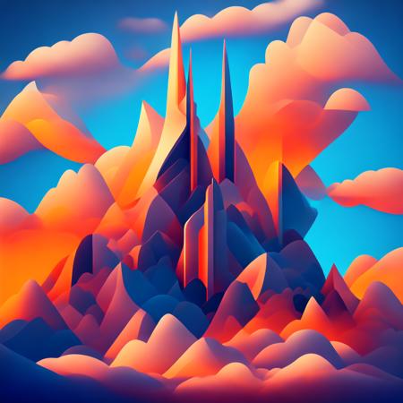 (fractalgeo style:1) a stylized image of a futuristic city with mountains and clouds <lora:djzFractalGeoV21_LoraBooth:1>