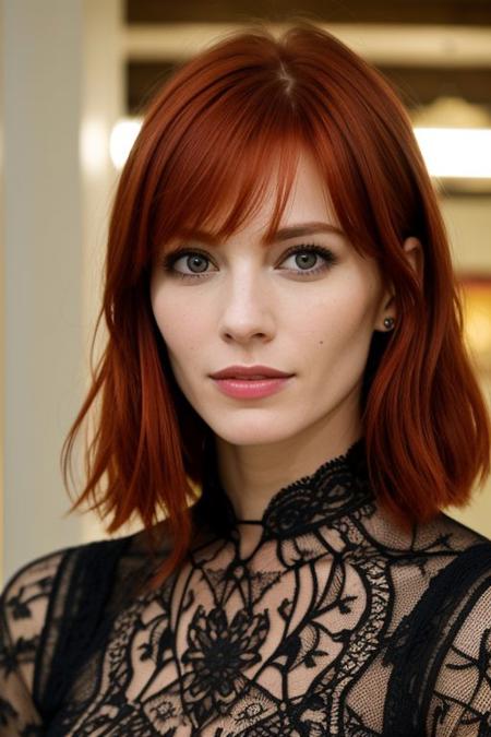 <lora:lena:0.47>, realistic photo of lena, a woman, red hair, sexy face, standing, (masterpiece:1.1), (best quality:1.1), (intricate details), flash photography