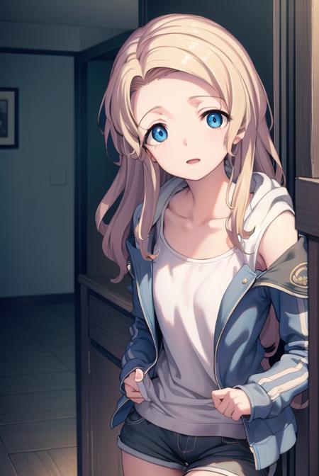 kurisukanan, <lyco:kurisukanan-lyco-nochekaiser:1>,
kurisu kanan, long hair, forehead, blue eyes, blonde hair,
BREAK long sleeves, collarbone, jacket, open clothes, shorts, hood, open jacket, short shorts, hood down, hooded jacket,
BREAK indoors,
BREAK looking at viewer, (cowboy shot:1.5),
BREAK <lyco:GoodHands-beta2:1>, (masterpiece:1.2), best quality, high resolution, unity 8k wallpaper, (illustration:0.8), (beautiful detailed eyes:1.6), extremely detailed face, perfect lighting, extremely detailed CG, (perfect hands, perfect anatomy),