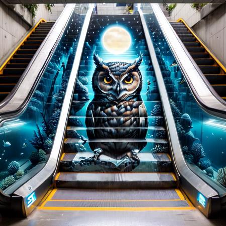 escalator, underwater, night owl, escalator-art <lora:escalator-art:1>