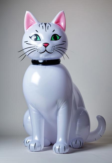 Product photography, an inflatable latex cat, balloon, latex covered, detailed, analog, detailed