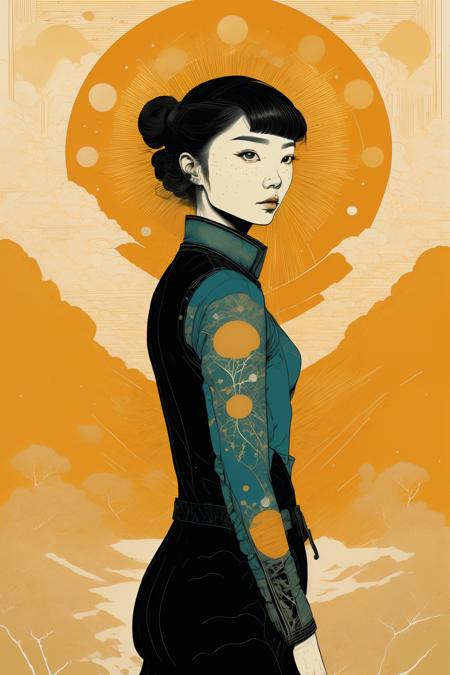 digital art selected for the , by Yuko Shimizu, james jean and victo ngai, victo ngai and tristan eaton,   victo ngai   , Chromatic_Taleweaver