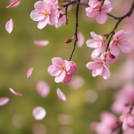Pink heart, sakura petals everywhere