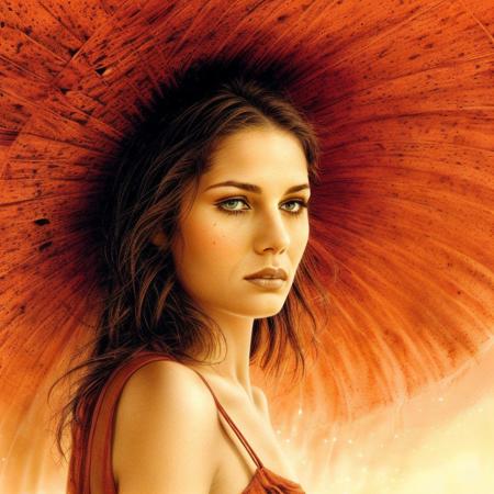 royo, female, spy, red dress, ruins, beautiful, pretty