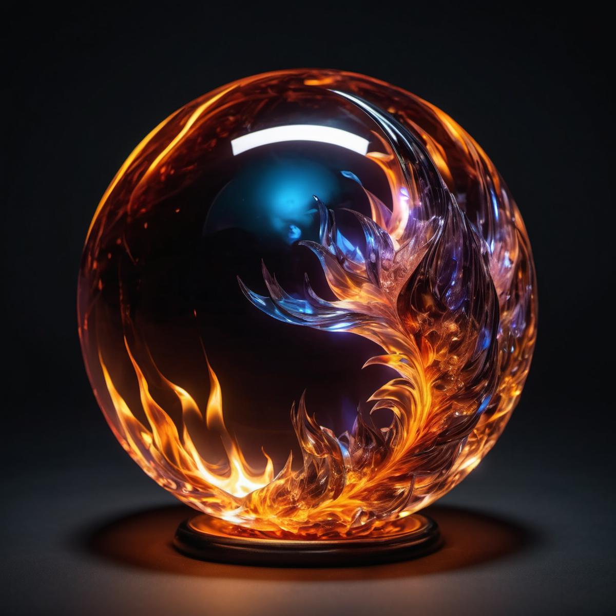 A Glass Sphere with a Fire and Water Design