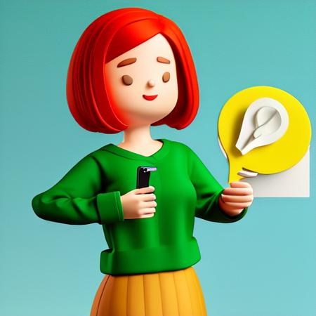 1 older, dress, abstract face, red hair, phone speech bubble, gradient background, sweater, gradient, green sweater, blue background, short hair, star (symbol) <lora:3dillu(1):1>