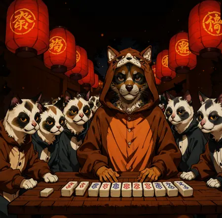 Cats Play Mahjong RAW ART