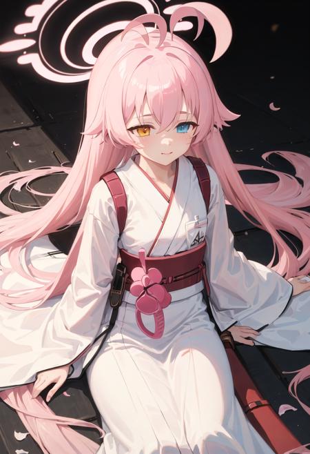 best quality, masterpiece, highres, solo, {hoshino_bluearchive:0.90}, {white kimono:1.35}, {red hakama:1.35}, {wide sleeves:1.20}