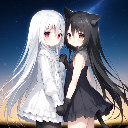 Noir&Mashiro (诺瓦&真白) | Hoshizora Tetsudou to Shiro no Tabi (星空列车与白的旅行) | NoobAI v1.0 nai v-pred