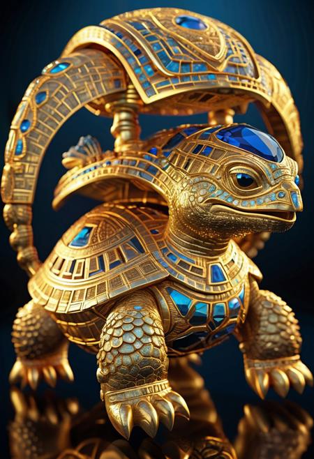 mexican antiquity, mayan aztec totems of ancient vector symbols, mexican turtle, gold, diamonds, 8k, hdr, reflections, sapphire specular reflections, (epic: 1.2), realistic, trend art station, 3D, (high quality: 1.2 ), (masterpiece: 1.2), High details), Best quality, High resolution