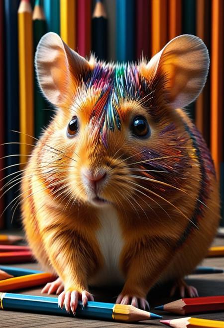 masterpiece, best quality, very aesthetic, absurdres,(score_9, score_8_up, score_7_up), createconcept, addmicrodetails, Pencil_morph_style, simple pencil background, a (hamster) made out of pencil pencil pencil, glowing eyes, vivid eye color, (beautiful eyes:1.2), (gradient iris, crisp iris edges), confident pose, action dynamic pose, lazypos