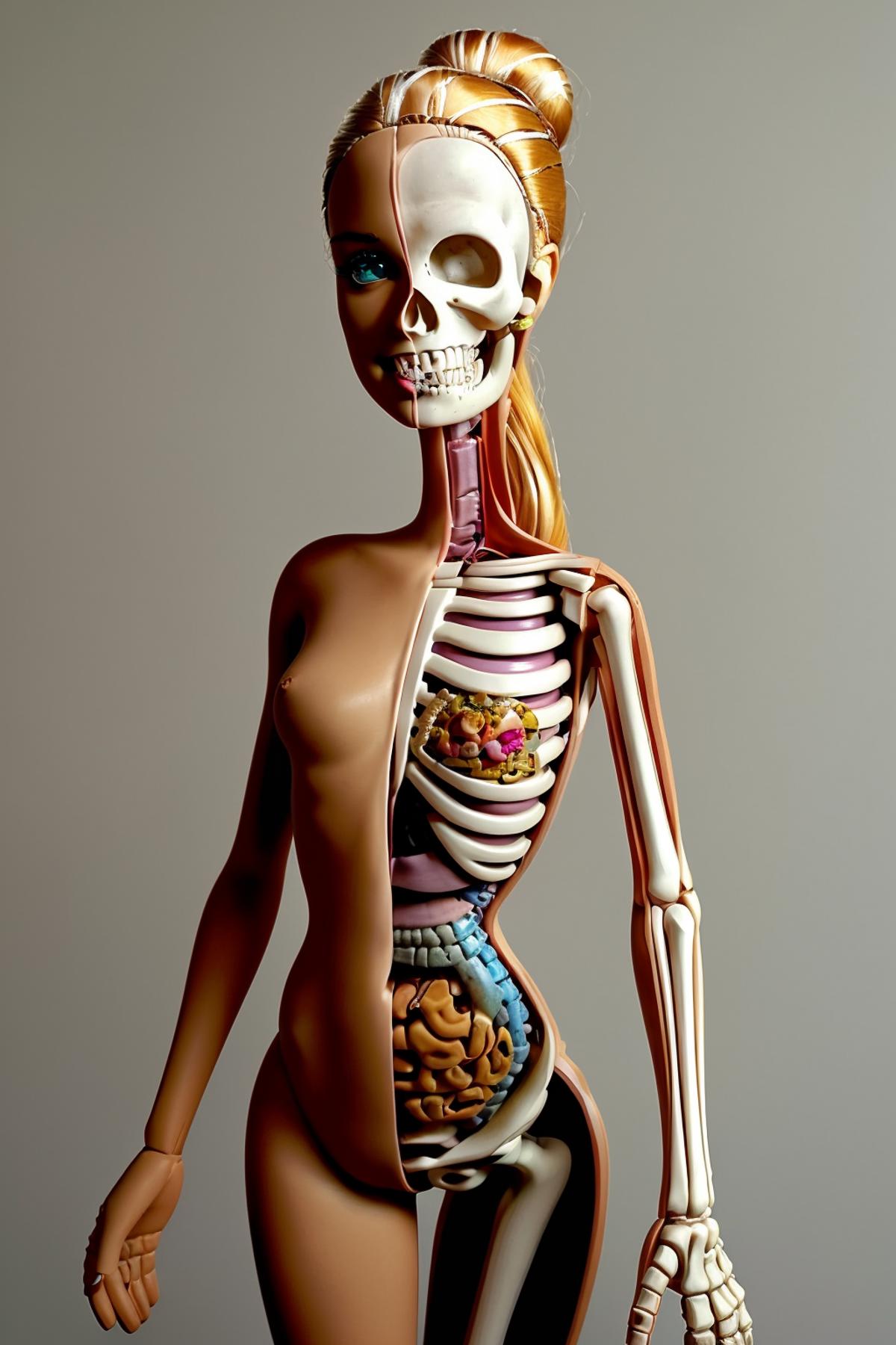 Artistic Anatomical Model of a Female Skeleton with Skull Head and Internal Organs