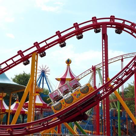 amusement park, roller coaster, colorful,