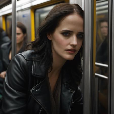 eva_green, <lora:EvaGreenXL:1>, woman sitting inside a subway train, subway train passing by ,motion blur, leather jacket,scarf, ((perfect eyes, detailed eyes,realistic eyes)), ((sharp face, detailed face, realistic face, naturtal skin, realistic skin, detailed skin, pores))