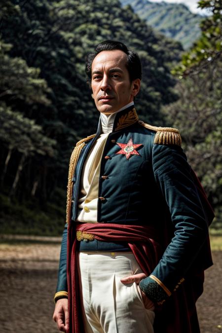 RAW photo, a portrait photo o  <lora:simonbolivar-08:0.6> simonbolivar  (best quality, masterpiece, ultra-detailed:1.2), 1boy ,solo,looking at viewer, black hair  <lora:more_details:0.5> ( sharp:1.2) ,(with a passage of plain and green nature in the background:1.1) , (anime style:1.3),  8k uhd, high quality, film grain, Fujifilm XT3