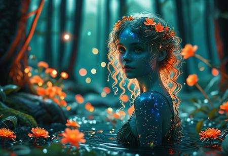 Hyperrealistic photo, late_night, full-body, young teenager, vivid steelblue skin, f/1.4 lens, bokeh, tiny iridescent coral Primrose pixie, see-through gossamer, color drain, bombshell hair, forest green glowing-hair, curly hair, long hair, hourglass figure, cheerful, (draws magic circles in the air:1.2),fantasy dark night forest on backround, (nighttime:1.2)
(8k:1.3), (UHD:1.3), (intricate details:1.3) (extreme-photorealism:1.3), (extreme hyperrealism:1.3), <lora:epi_noiseoffset2:1>  <lora:MJ52:0.4>  <lora:add-detail-xl:1.4>