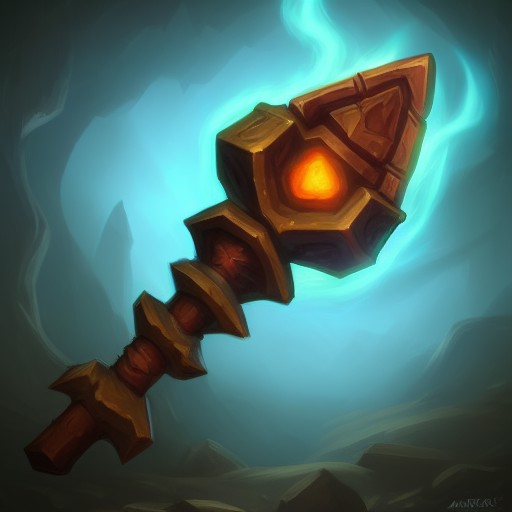 Awesome RPG icon of a rusty iron axe, arcane mana aura energy smokes, game asset trending on artstation, in a dark magic cave