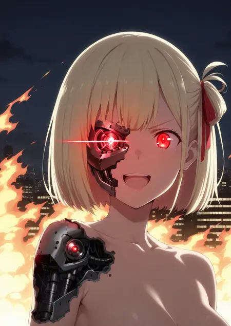 Damaged half-cyborg face