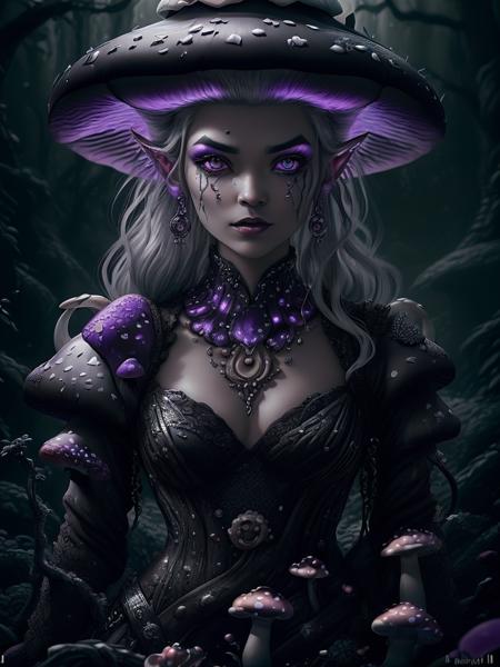 cute pale draconian maiai in full body pose, mix of dragon and girl, half dragon, silver ponytail with strands hair, (masterpiece), realistic, beautiful face, cinematic light, (beautiful purple cat eyes:1.3), perfect anatomy,dragon horns,
night sky moonlight, starry background,
fine detailed silver crescent glasses, pointy ears, cowboy shot, open mouth, medium breasts, (blackish ShroomPunkAI skin:1.3),black lips, black eye shadow,
hyperdetailed painting, luminism, 4k resolution,
Soft Lighting, Photographic Realism,
3d rendering, octane rendering, <lora:ShroomPunkAI:1>