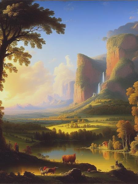 <lyco:ThomasCole:1.0> Thomas Cole, pastoral nature, landscape, cinematic