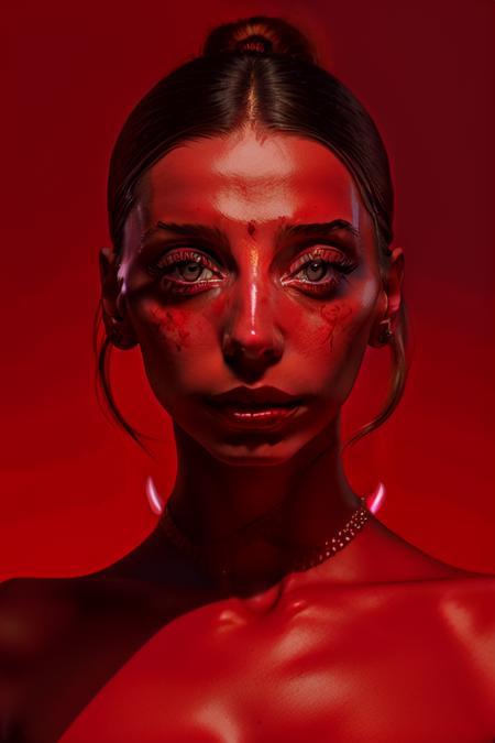 lora_sarafyan_girl,  <lora:lora_sarafyan_girl_01:1>, a woman with a scarlet red dress and a necklace, red eyeshadows, with symmetrical facial features, medium closeup,