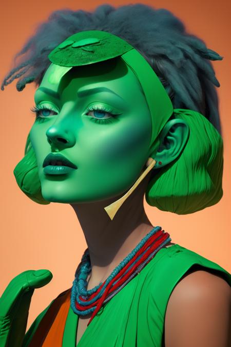 a woman with a viridian head , Enki Bilal, fashion photography