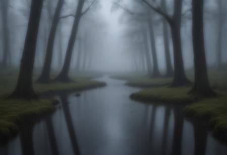 masterpiece, photorealistic, bayou, swamp, moss, trees, dark, spooky, foggy, serene, peaceful, uninhabited