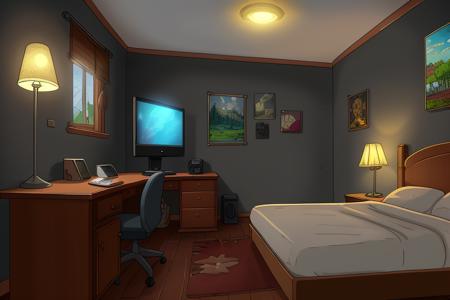 room interior, computer on a desk, 8k, uhd, masterpiece, highest quality