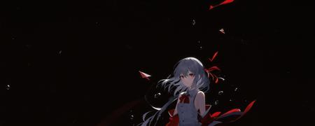 official art,(white background:1.2),
Brilliant light and shadow,Back lit,1girl, side blunt bangs,hairs between eyes,Red eyes,delicate face, ribbons,White Dress, bowties, buttons, bare shoulders,Detached Sleeve,(small breast), ((breeze)), Flying splashes,wind,Long flowing hair,(Broken glass),Grey hair,The flying water,Hair covering your body,The flying red ribbon,
(Ink painting style),(Glitch Art):1.08),
[:(Delicate arms and hands):0.8]