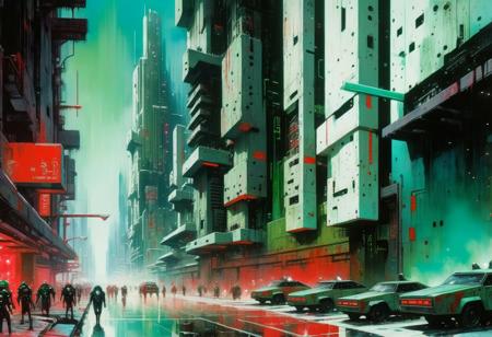 (John Berkey Style page, John Harris Style page, John Blanche Style page) painting
(((The scene of a massacre)))
(absurdist grotesque hyper ((brutalist)) massive cyberpunk narrow street:1.4) ((graffiti:1))
(diverse cyberpunk crowd:1)
(red/green/turquoise:1)(black/white:1.5)
high definition textures, dark night, (bokeh), complex background, intricate details, dynamic, clashing colours, glow, source light, intricate detail, Suthin tones, hyperdetailed, reflections, muted colors, <lora:add-detaill-xl:1>