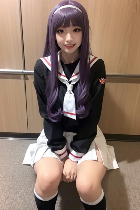 ultra-detailed,highly detailed,best quality,masterpiece,illustration,realistic,
daidouji tomoyo, tomoeda elementary school uniform, 1girl, solo, cosplay,
hairband, sailor collar, serafuku, long sleeves, neckerchief, pleated skirt, bobby socks,mary janes,
purple eyes, purple hair, long hair, bangs,
photo background, indoors, aquarium, 
looking at viewer,v arms, 
<lora:daidouji tomoyo_xx_v1_06:0.7>