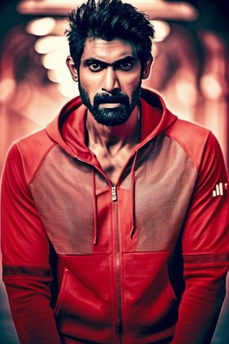 Sendhil Ramamurthy a man <lora:rana-daggubati_Sendhil-Ramamurthy:1>, realistic photo in a worn ((skin-revealing skimpy erotic red tracksuit, massive hairy pecs)), big pecs, big arms, bulge, VPL, ((light bokeh)), intricate, (steel metal [rust]), elegant, erotic, exuding sexual energy, homoerotic, sharp focus, photo by greg rutkowski, soft lighting, vibrant colors, (masterpiece), ((streets)), (detailed face), looking at viewer, light smile, night, walking towards viewer, cinematic lighting, beautiful lighting, cinematic lighting, (hazy filter, film grain:1.2)