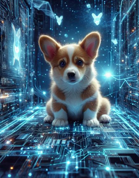 cute corgi puppy in Cyberspace  <lora:Cyberspace:1>