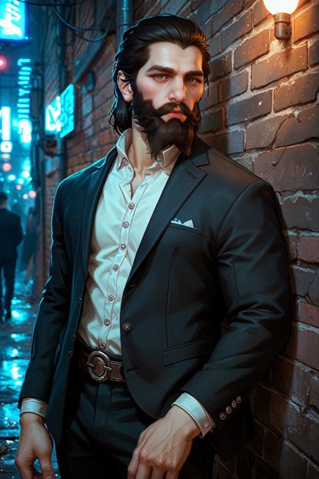 DAIBlackwall, 1boy, brown eyes, black hair, beard