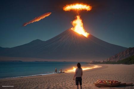 (((hotdog))), hotdogs, fire,  (big text))), (((area 51))), ufo, mountain, volcano, apocalypse, fire, (beach background), 
byrybrdb