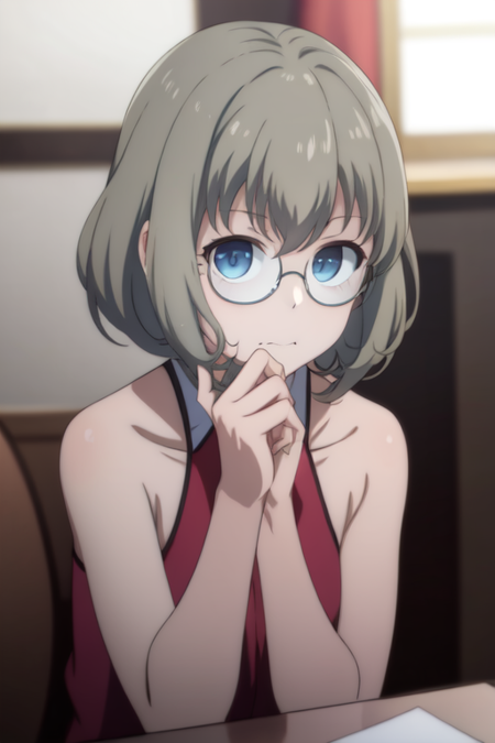 misakiamane, glasses, blue eyes,