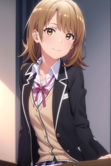 irohaisshiki, <lora:iroha isshiki s2s3-lora-nochekaiser:1>, 
iroha isshiki, short hair, brown hair, (brown eyes:1.5), smile,
BREAK skirt, shirt, ribbon, school uniform, jacket, white shirt, open clothes, socks, open jacket, black jacket, plaid, kneehighs, plaid skirt, blazer, cardigan, black socks, pink cardigan, sobu high school uniform,
BREAK indoors, classroom,
BREAK looking at viewer,
BREAK <lyco:GoodHands-beta2:1>, (masterpiece:1.2), best quality, high resolution, unity 8k wallpaper, (illustration:0.8), (beautiful detailed eyes:1.6), extremely detailed face, perfect lighting, extremely detailed CG, (perfect hands, perfect anatomy),