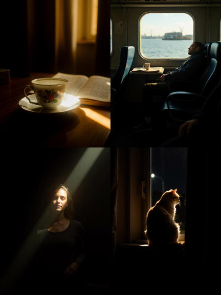 Partially illuminated,  strong dramatic contrast in lighting, moody, cinematic 部分照明，强烈戏剧感光影对比，情绪感，电影感 dim8