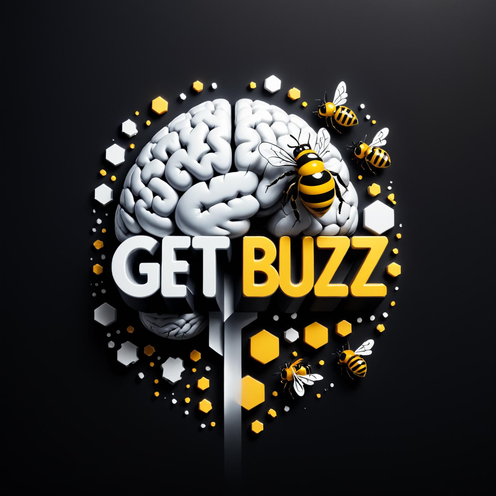 A graphic design featuring a bee and a brain with the words "Get Buzzed" written in white.