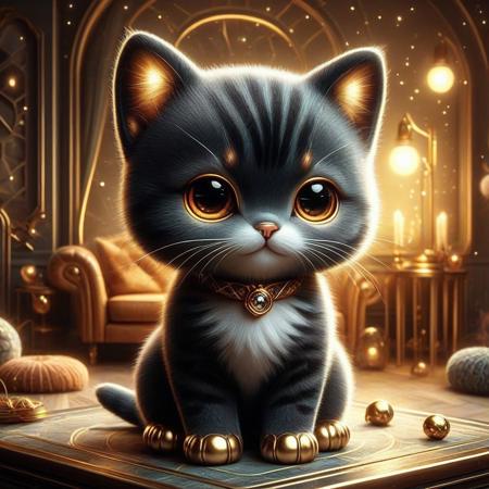 digital painting of a modern edge cute kitty entirely made of retro sophistication texture, whimsical and magical atmosphere, soft lighting, highly detailed and stylized, concept art for a vintage charm-themed universe