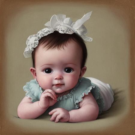 an old fashioned portrait of  baby, +