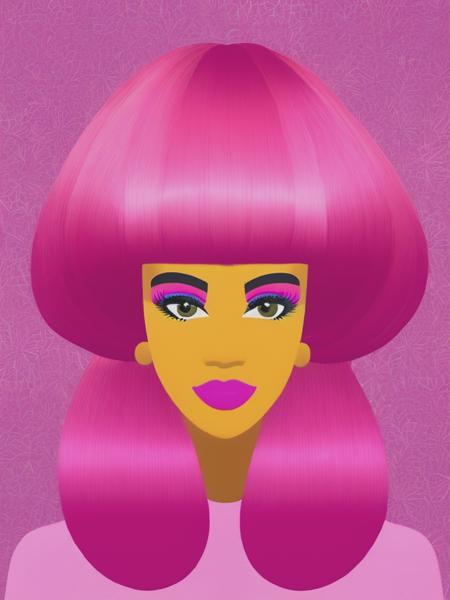 <lyco:JoshAgle:1.0> a giving wearing an enormous pink bouffant wig. Patterns. In the style of Josh Agle.