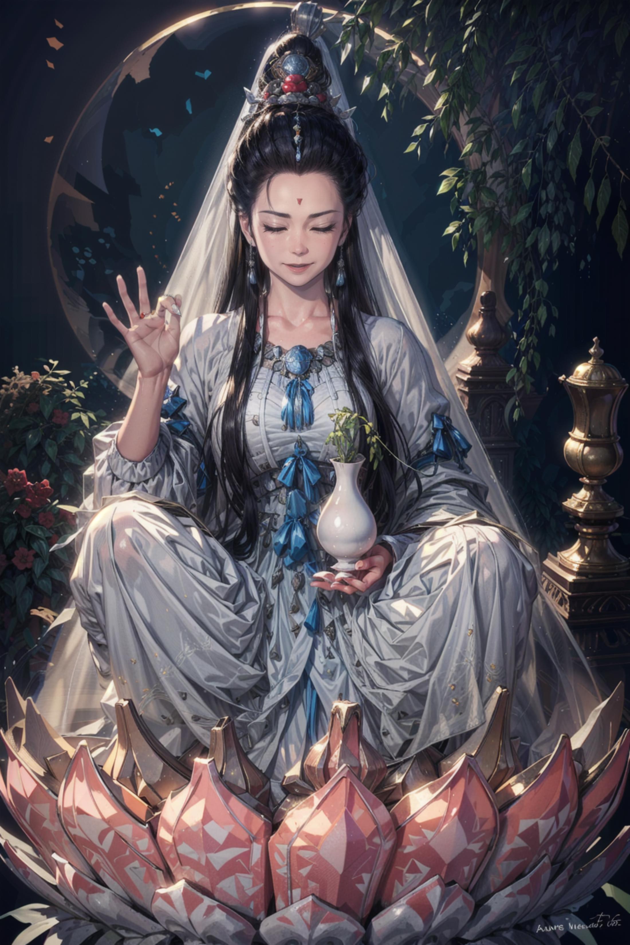 观音，guanyin|A woman wearing white clothes image by Kamisaka