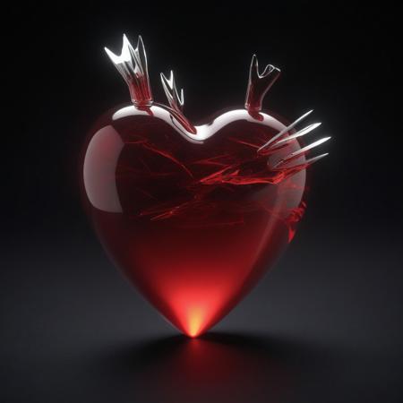 A crimson red glass heart on a black background shatters when an arrow passes through it, 
unreal engine, 
Greg Rutkowski, 
Loish, 
rhads, 
beep, 
Makoto Shinkai and Lois Van Baarle, 
Ilya Kuvshinov, 
rossdraws, 
Tom Bagshaw, 
Alphonse Mucha, 
global illumination, 
detailed and complex environment