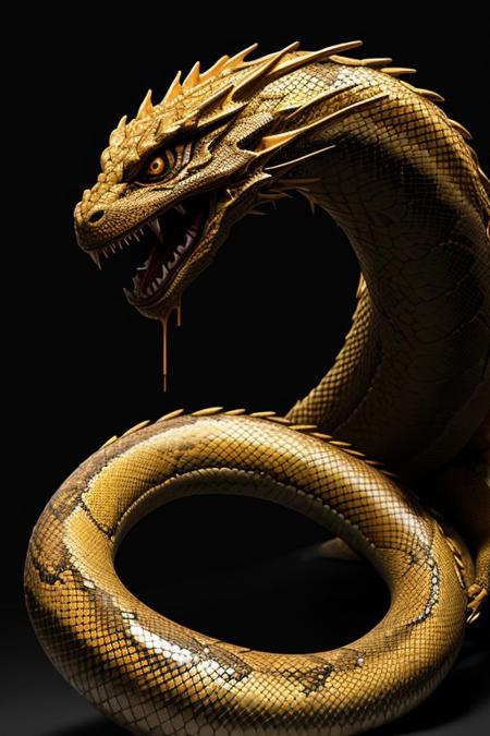 Asian dragon gold snake gradient vibrant neon colour, rough, textural, broad brush strokes, red color prominent detailed, alienzkin, silhouette, spotlight, dark theme, c4d, blender, raytracing, unreal engine 5, render 3d, face close up,